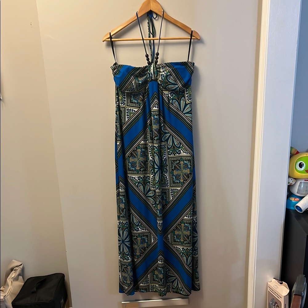 Enfocus Studio Elegant Blue and Green Maxi Dress